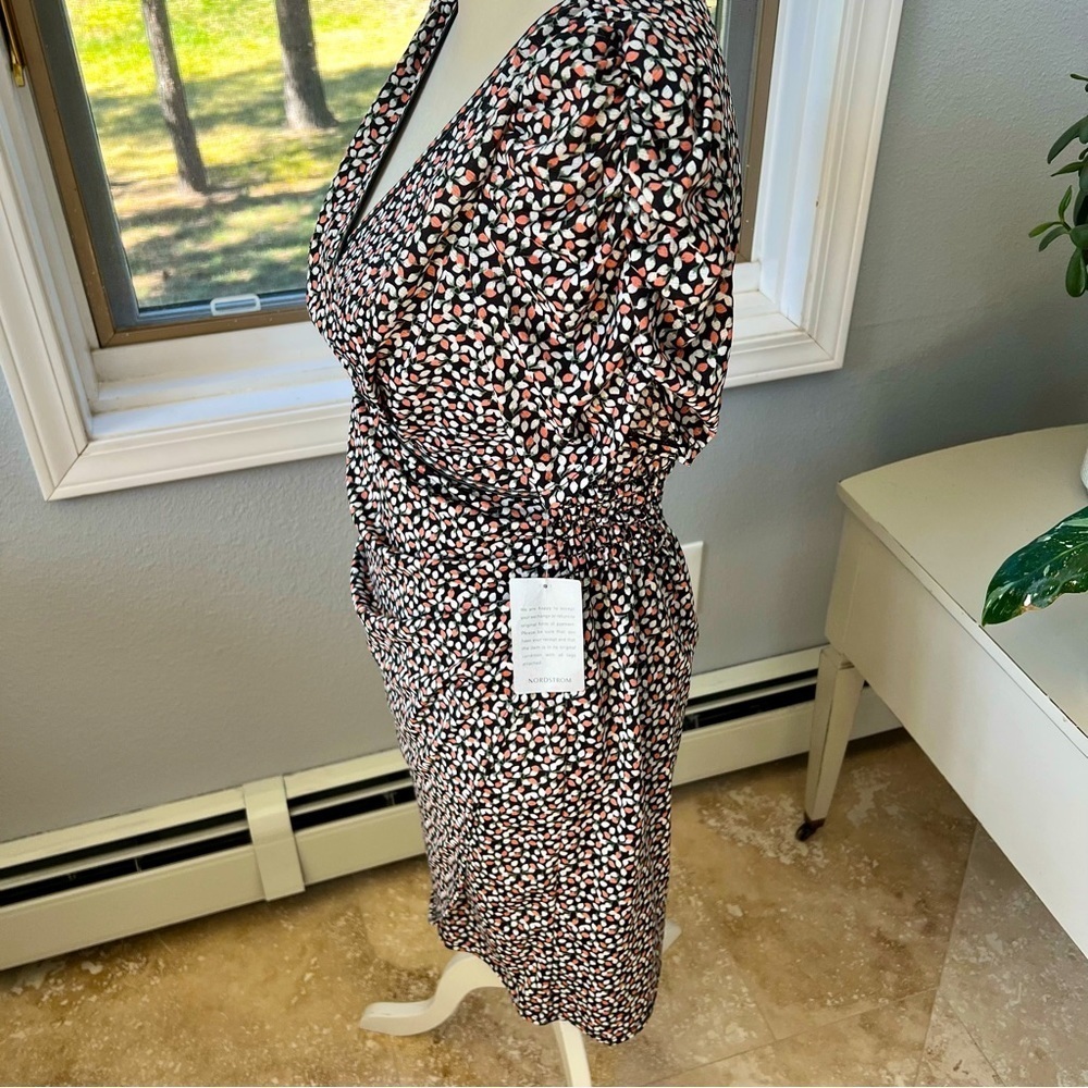 Max Studio Ruched Sleeve Surplice Faux-Wrap Jersey Dress Size Medium - Picture 4 of 10
